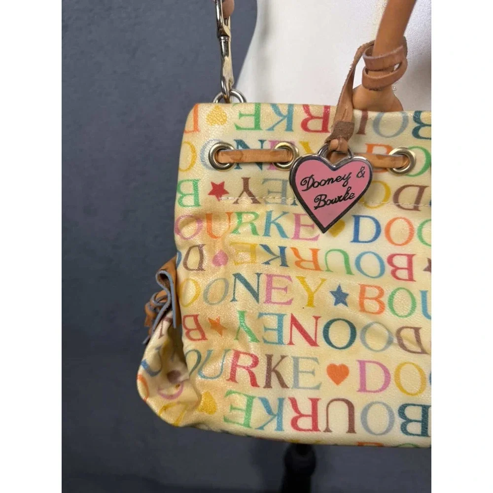 Dooney‎ & Bourke Vintage Rainbow Monogram Satchel Crossbody Bag Cream Multicolor